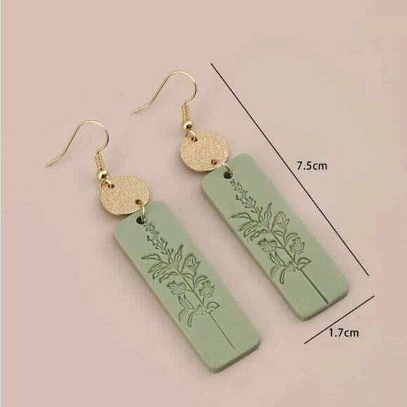 Floral Pattern Rectangle Drop Earrings - Picture 6 of 14